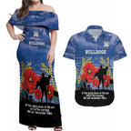 Custom Bulldogs Football ANZAC Couples Matching Off Shoulder Maxi Dress and Hawaiian Shirt Gallipoli Camouflage With Poppies