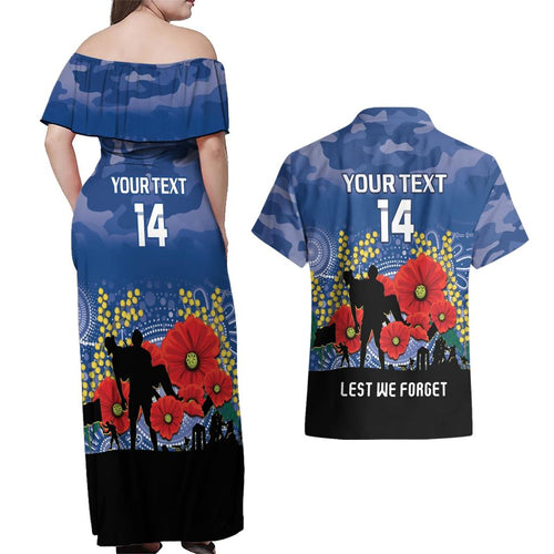 Custom Bulldogs Football ANZAC Couples Matching Off Shoulder Maxi Dress and Hawaiian Shirt Gallipoli Camouflage With Poppies