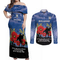 Custom Bulldogs Football ANZAC Couples Matching Off Shoulder Maxi Dress and Long Sleeve Button Shirt Gallipoli Camouflage With Poppies