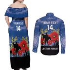 Custom Bulldogs Football ANZAC Couples Matching Off Shoulder Maxi Dress and Long Sleeve Button Shirt Gallipoli Camouflage With Poppies