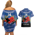 Custom Bulldogs Football ANZAC Couples Matching Off Shoulder Short Dress and Hawaiian Shirt Gallipoli Camouflage With Poppies