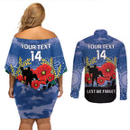 Custom Bulldogs Football ANZAC Couples Matching Off Shoulder Short Dress and Long Sleeve Button Shirt Gallipoli Camouflage With Poppies
