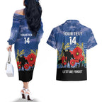 Custom Bulldogs Football ANZAC Couples Matching Off The Shoulder Long Sleeve Dress and Hawaiian Shirt Gallipoli Camouflage With Poppies