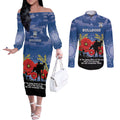 Custom Bulldogs Football ANZAC Couples Matching Off The Shoulder Long Sleeve Dress and Long Sleeve Button Shirt Gallipoli Camouflage With Poppies