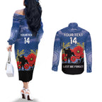 Custom Bulldogs Football ANZAC Couples Matching Off The Shoulder Long Sleeve Dress and Long Sleeve Button Shirt Gallipoli Camouflage With Poppies