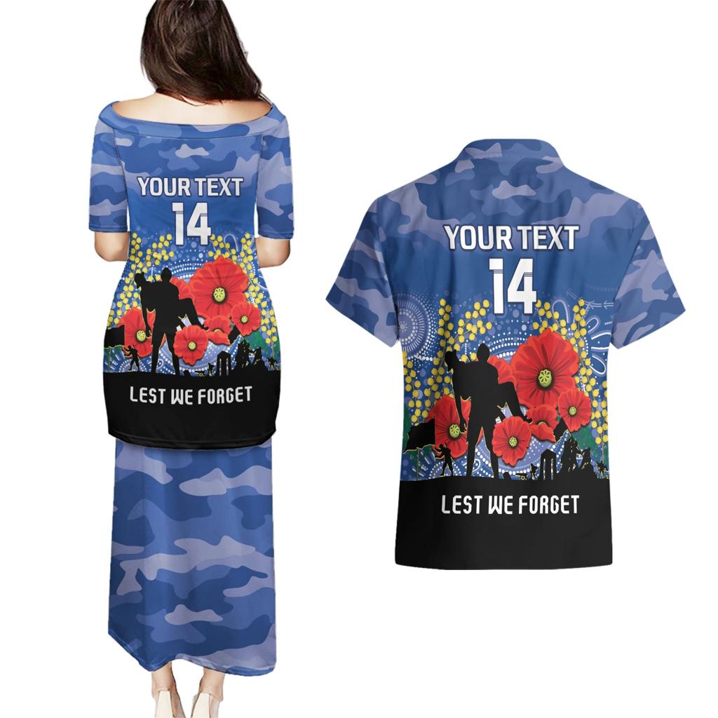 Custom Bulldogs Football ANZAC Couples Matching Puletasi and Hawaiian Shirt Gallipoli Camouflage With Poppies