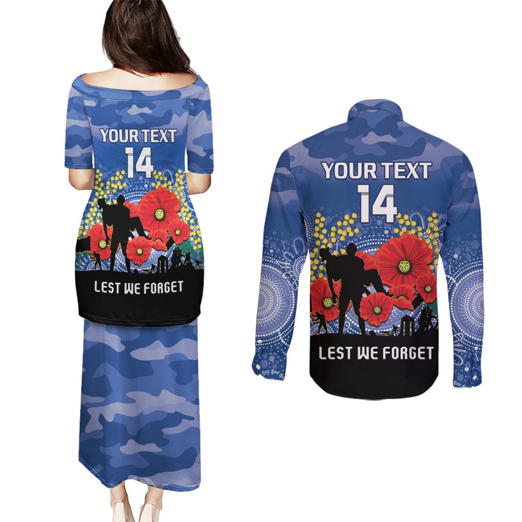 Custom Bulldogs Football ANZAC Couples Matching Puletasi and Long Sleeve Button Shirt Gallipoli Camouflage With Poppies