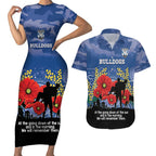 Custom Bulldogs Football ANZAC Couples Matching Short Sleeve Bodycon Dress and Hawaiian Shirt Gallipoli Camouflage With Poppies