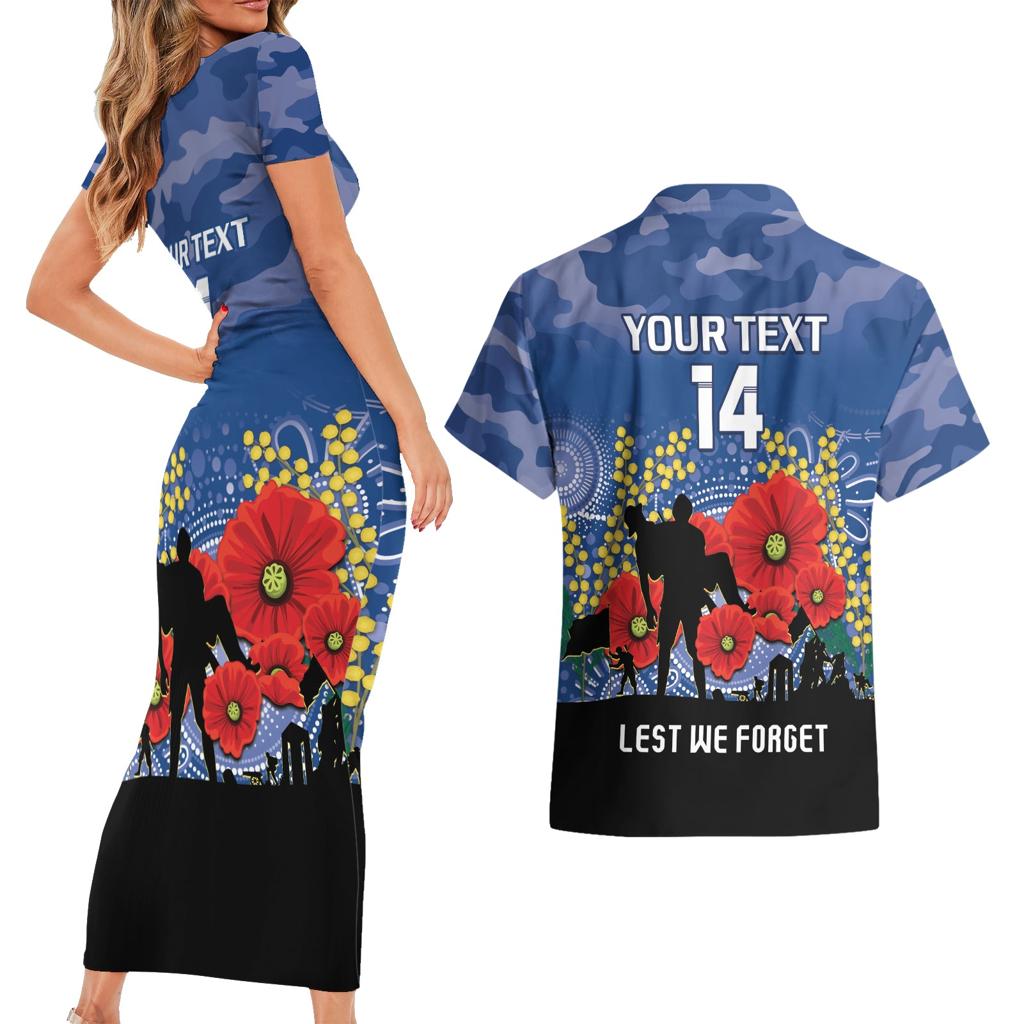 Custom Bulldogs Football ANZAC Couples Matching Short Sleeve Bodycon Dress and Hawaiian Shirt Gallipoli Camouflage With Poppies