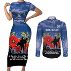 Custom Bulldogs Football ANZAC Couples Matching Short Sleeve Bodycon Dress and Long Sleeve Button Shirt Gallipoli Camouflage With Poppies