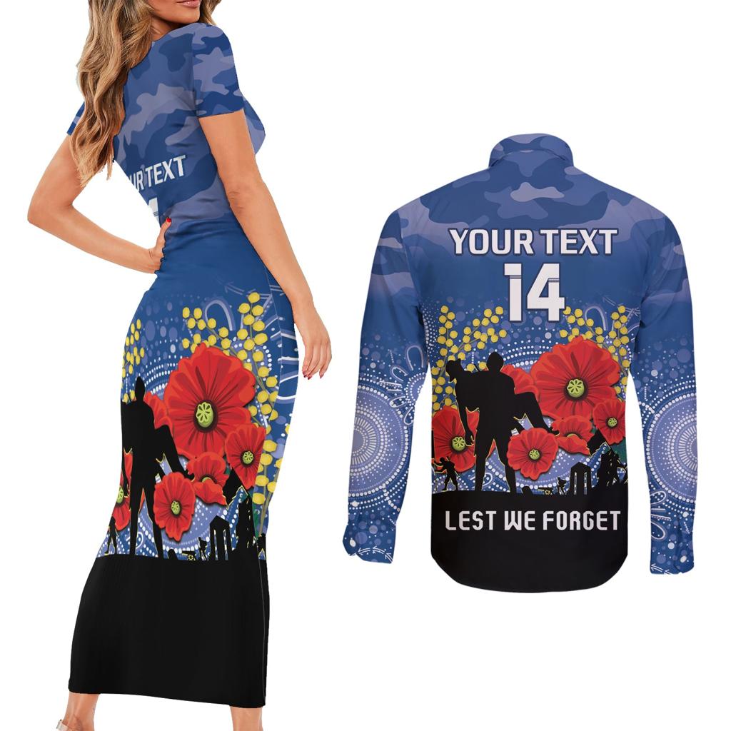 Custom Bulldogs Football ANZAC Couples Matching Short Sleeve Bodycon Dress and Long Sleeve Button Shirt Gallipoli Camouflage With Poppies