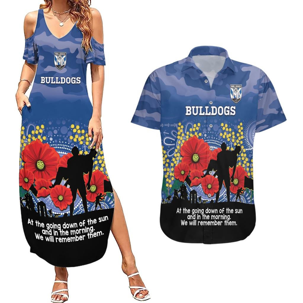Custom Bulldogs Football ANZAC Couples Matching Summer Maxi Dress and Hawaiian Shirt Gallipoli Camouflage With Poppies