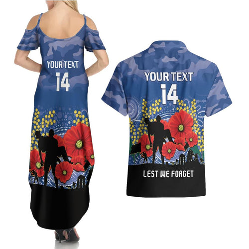 Custom Bulldogs Football ANZAC Couples Matching Summer Maxi Dress and Hawaiian Shirt Gallipoli Camouflage With Poppies