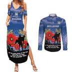 Custom Bulldogs Football ANZAC Couples Matching Summer Maxi Dress and Long Sleeve Button Shirt Gallipoli Camouflage With Poppies
