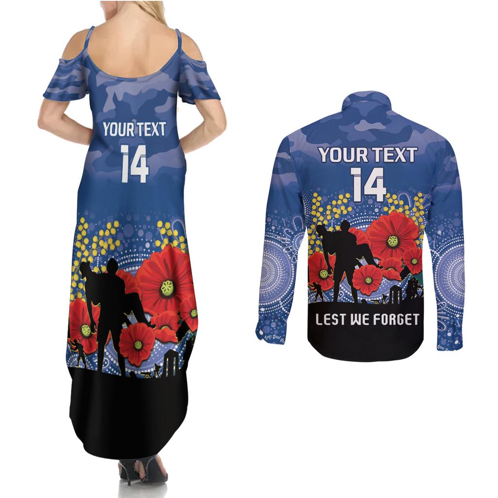 Custom Bulldogs Football ANZAC Couples Matching Summer Maxi Dress and Long Sleeve Button Shirt Gallipoli Camouflage With Poppies