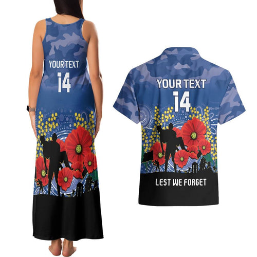 Custom Bulldogs Football ANZAC Couples Matching Tank Maxi Dress and Hawaiian Shirt Gallipoli Camouflage With Poppies