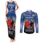 Custom Bulldogs Football ANZAC Couples Matching Tank Maxi Dress and Long Sleeve Button Shirt Gallipoli Camouflage With Poppies
