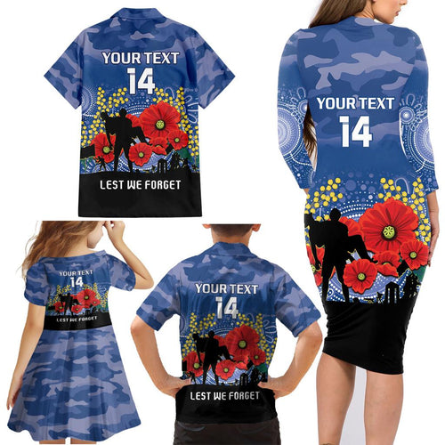 Custom Bulldogs Football ANZAC Family Matching Long Sleeve Bodycon Dress and Hawaiian Shirt Gallipoli Camouflage With Poppies