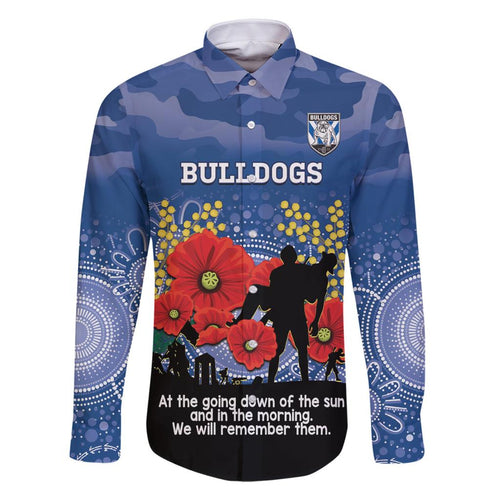 Custom Bulldogs Football ANZAC Family Matching Long Sleeve Bodycon Dress and Hawaiian Shirt Gallipoli Camouflage With Poppies