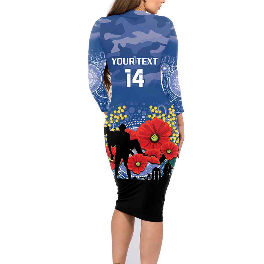 Custom Bulldogs Football ANZAC Family Matching Long Sleeve Bodycon Dress and Hawaiian Shirt Gallipoli Camouflage With Poppies