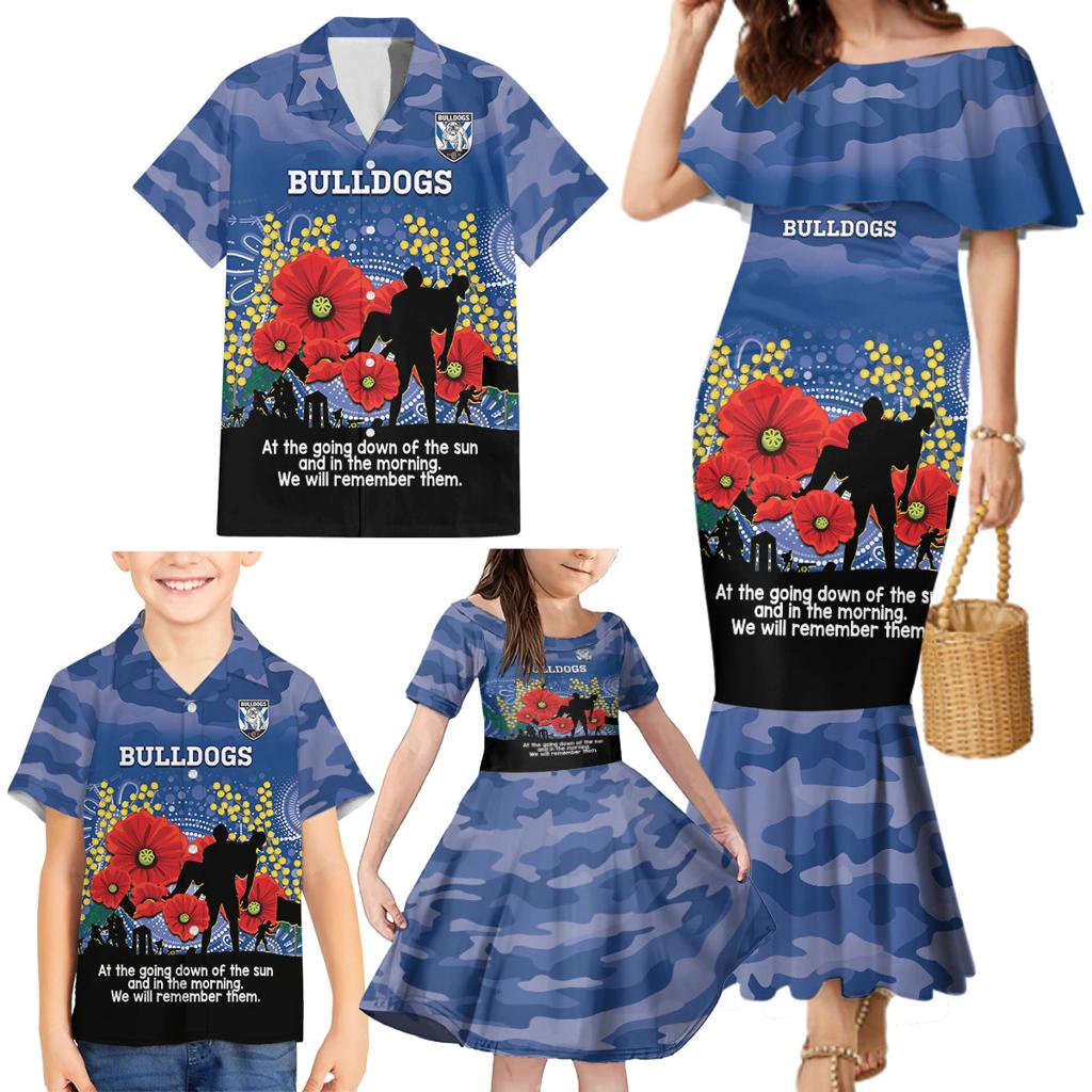 Custom Bulldogs Football ANZAC Family Matching Mermaid Dress and Hawaiian Shirt Gallipoli Camouflage With Poppies