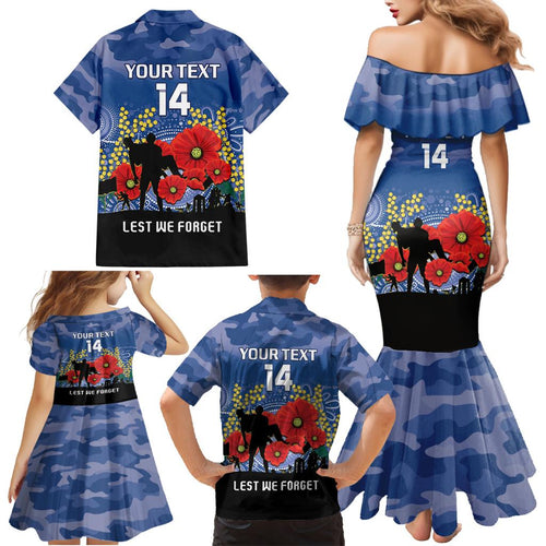 Custom Bulldogs Football ANZAC Family Matching Mermaid Dress and Hawaiian Shirt Gallipoli Camouflage With Poppies