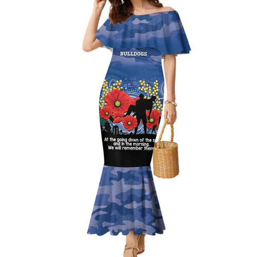 Custom Bulldogs Football ANZAC Family Matching Mermaid Dress and Hawaiian Shirt Gallipoli Camouflage With Poppies
