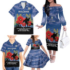 Custom Bulldogs Football ANZAC Family Matching Off Shoulder Long Sleeve Dress and Hawaiian Shirt Gallipoli Camouflage With Poppies
