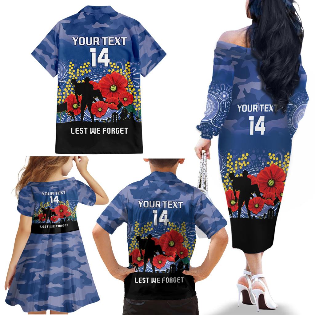 Custom Bulldogs Football ANZAC Family Matching Off Shoulder Long Sleeve Dress and Hawaiian Shirt Gallipoli Camouflage With Poppies