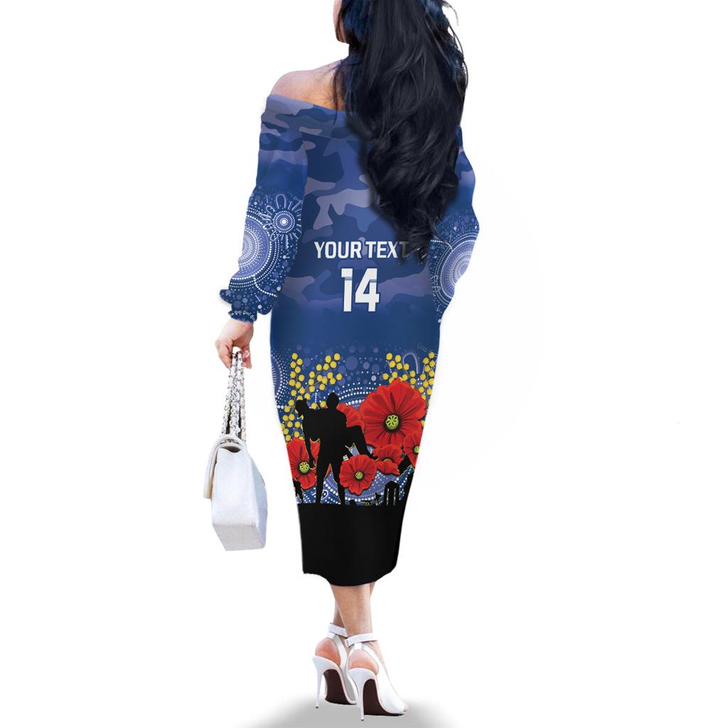 Custom Bulldogs Football ANZAC Family Matching Off Shoulder Long Sleeve Dress and Hawaiian Shirt Gallipoli Camouflage With Poppies