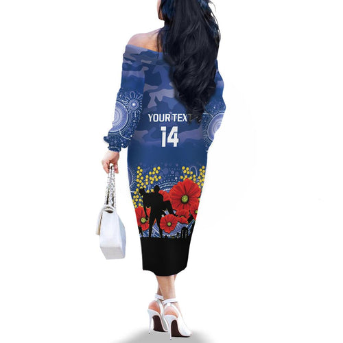 Custom Bulldogs Football ANZAC Family Matching Off Shoulder Long Sleeve Dress and Hawaiian Shirt Gallipoli Camouflage With Poppies