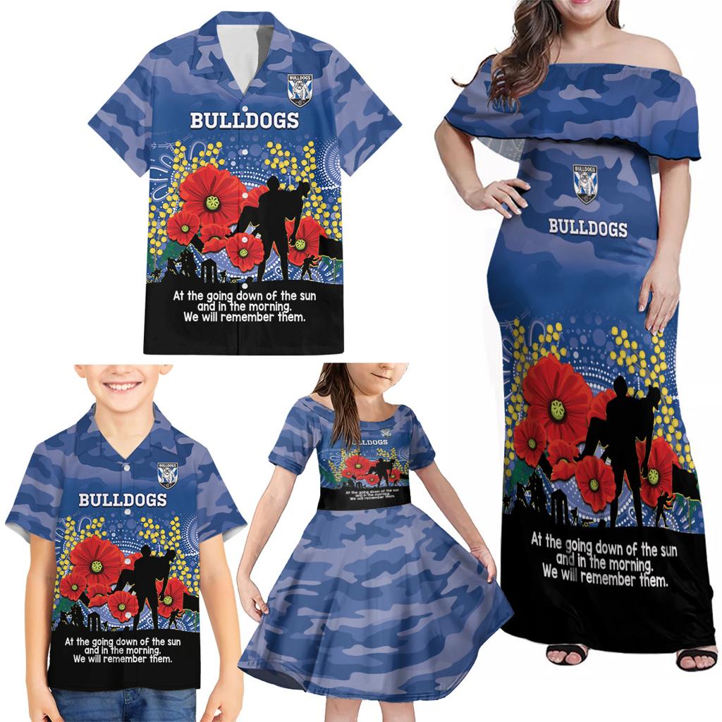 Custom Bulldogs Football ANZAC Family Matching Off Shoulder Maxi Dress and Hawaiian Shirt Gallipoli Camouflage With Poppies