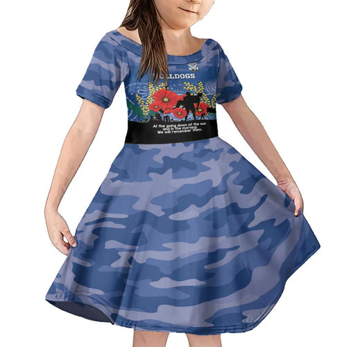 Custom Bulldogs Football ANZAC Family Matching Off Shoulder Maxi Dress and Hawaiian Shirt Gallipoli Camouflage With Poppies