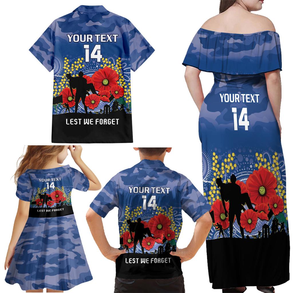 Custom Bulldogs Football ANZAC Family Matching Off Shoulder Maxi Dress and Hawaiian Shirt Gallipoli Camouflage With Poppies