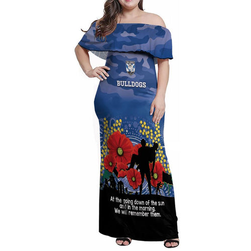 Custom Bulldogs Football ANZAC Family Matching Off Shoulder Maxi Dress and Hawaiian Shirt Gallipoli Camouflage With Poppies