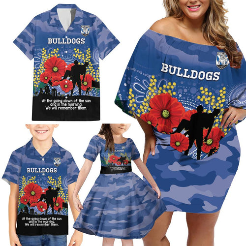 Custom Bulldogs Football ANZAC Family Matching Off Shoulder Short Dress and Hawaiian Shirt Gallipoli Camouflage With Poppies