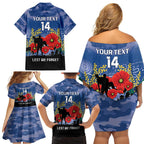 Custom Bulldogs Football ANZAC Family Matching Off Shoulder Short Dress and Hawaiian Shirt Gallipoli Camouflage With Poppies