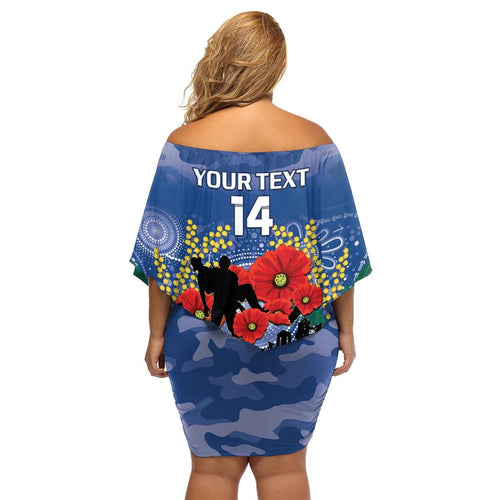 Custom Bulldogs Football ANZAC Family Matching Off Shoulder Short Dress and Hawaiian Shirt Gallipoli Camouflage With Poppies
