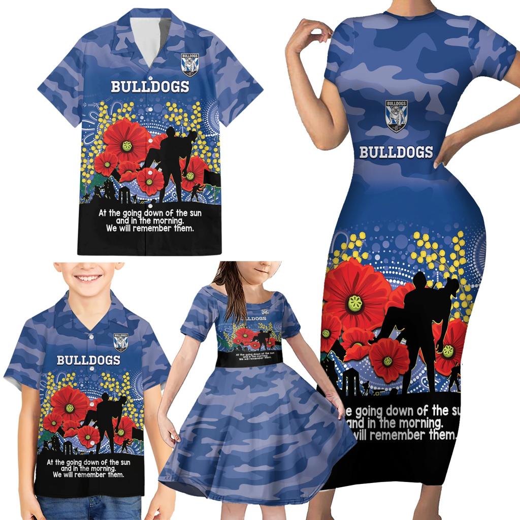 Custom Bulldogs Football ANZAC Family Matching Short Sleeve Bodycon Dress and Hawaiian Shirt Gallipoli Camouflage With Poppies
