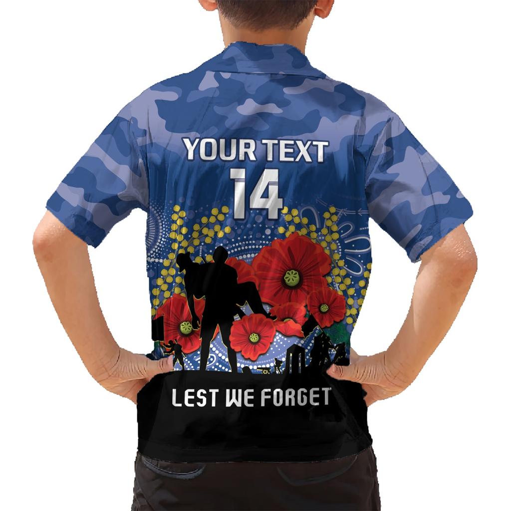Custom Bulldogs Football ANZAC Family Matching Short Sleeve Bodycon Dress and Hawaiian Shirt Gallipoli Camouflage With Poppies