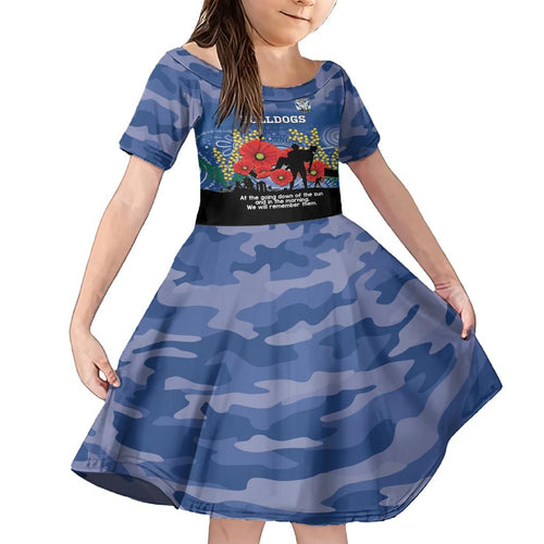 Custom Bulldogs Football ANZAC Family Matching Short Sleeve Bodycon Dress and Hawaiian Shirt Gallipoli Camouflage With Poppies