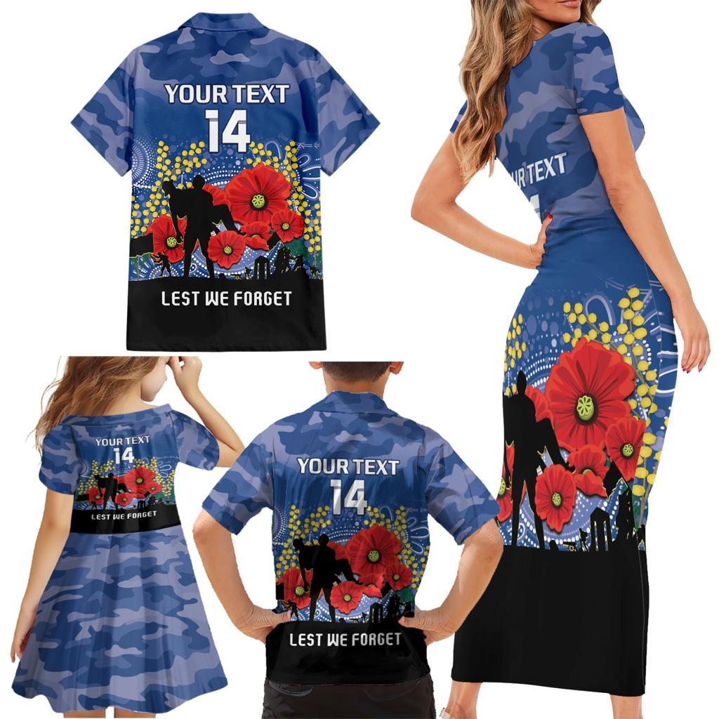 Custom Bulldogs Football ANZAC Family Matching Short Sleeve Bodycon Dress and Hawaiian Shirt Gallipoli Camouflage With Poppies