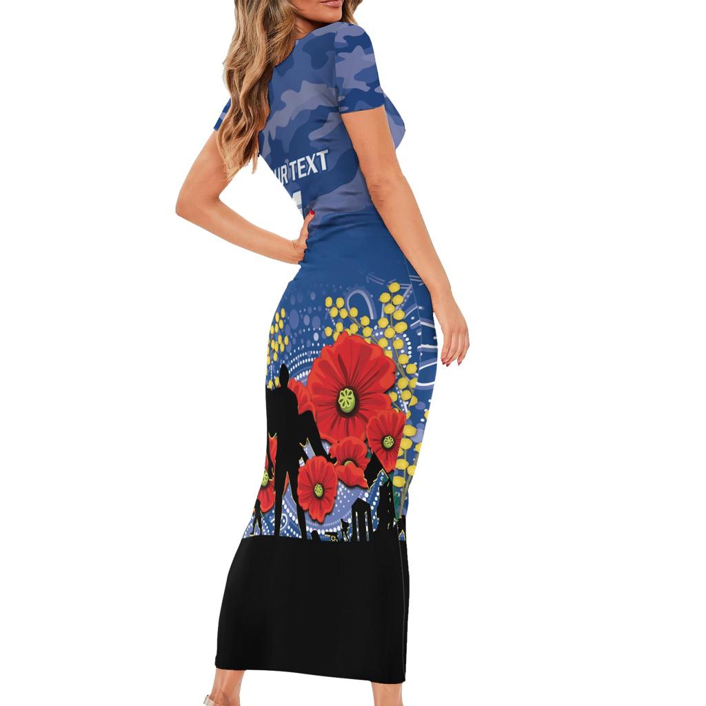 Custom Bulldogs Football ANZAC Family Matching Short Sleeve Bodycon Dress and Hawaiian Shirt Gallipoli Camouflage With Poppies