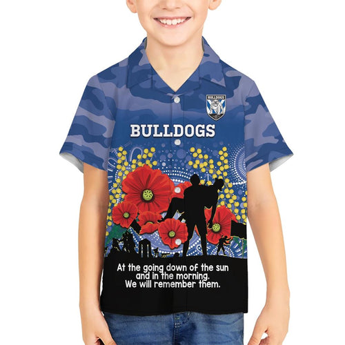 Custom Bulldogs Football ANZAC Family Matching Short Sleeve Bodycon Dress and Hawaiian Shirt Gallipoli Camouflage With Poppies