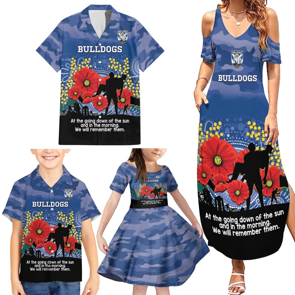 Custom Bulldogs Football ANZAC Family Matching Summer Maxi Dress and Hawaiian Shirt Gallipoli Camouflage With Poppies