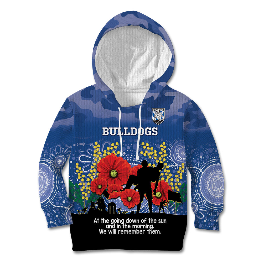 Custom Bulldogs Football ANZAC Kid Hoodie Gallipoli Camouflage With Poppies