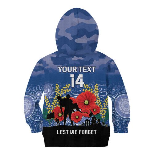 Custom Bulldogs Football ANZAC Kid Hoodie Gallipoli Camouflage With Poppies