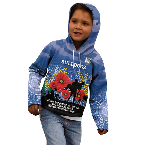 Custom Bulldogs Football ANZAC Kid Hoodie Gallipoli Camouflage With Poppies