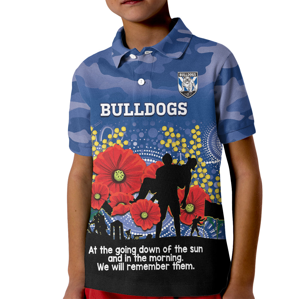 Custom Bulldogs Football ANZAC Kid Polo Shirt Gallipoli Camouflage With Poppies