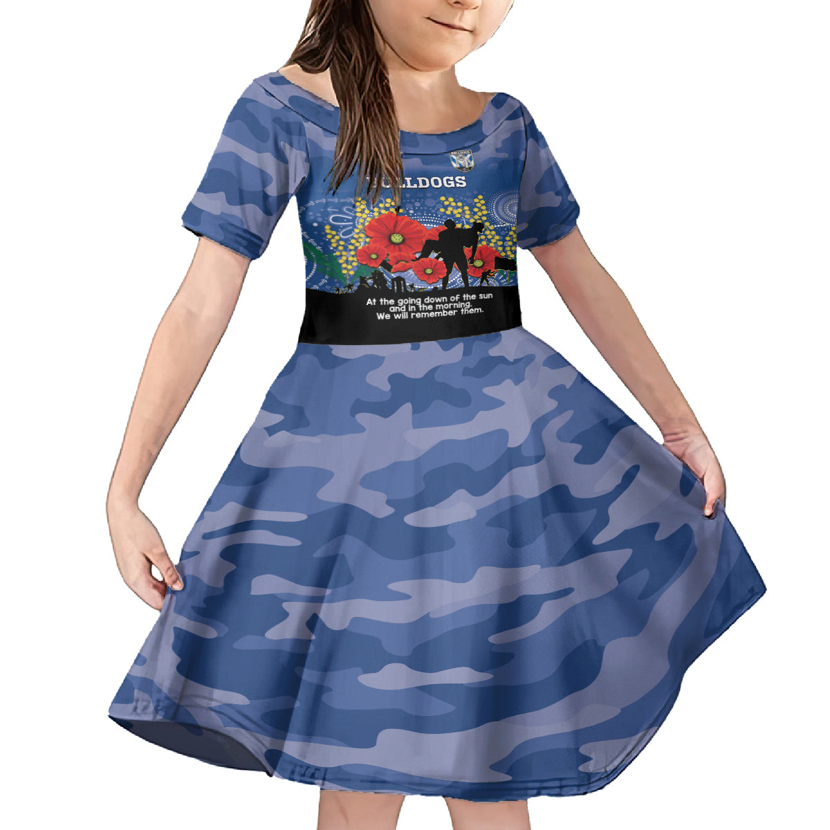 Custom Bulldogs Football ANZAC Kid Short Sleeve Dress Gallipoli Camouflage With Poppies